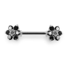 Jeweled Flower Silver Nipple Bar