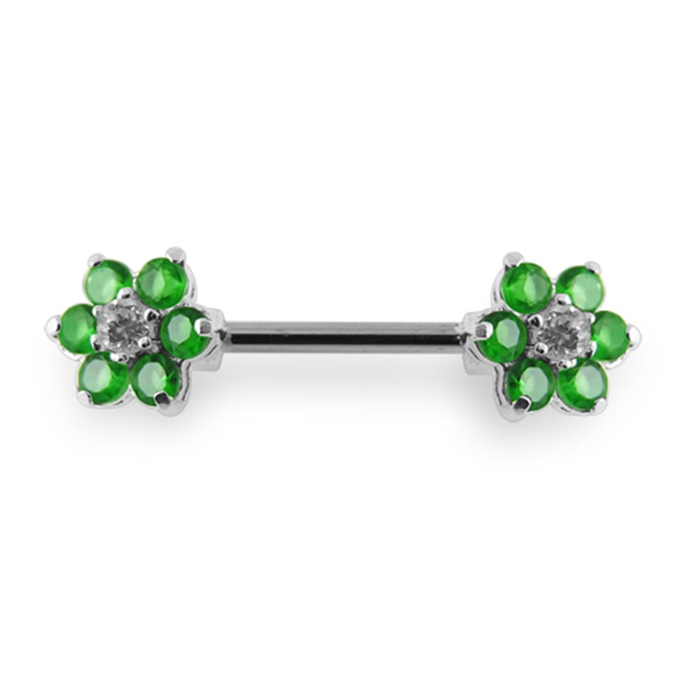 Jeweled Flower Silver Nipple Bar