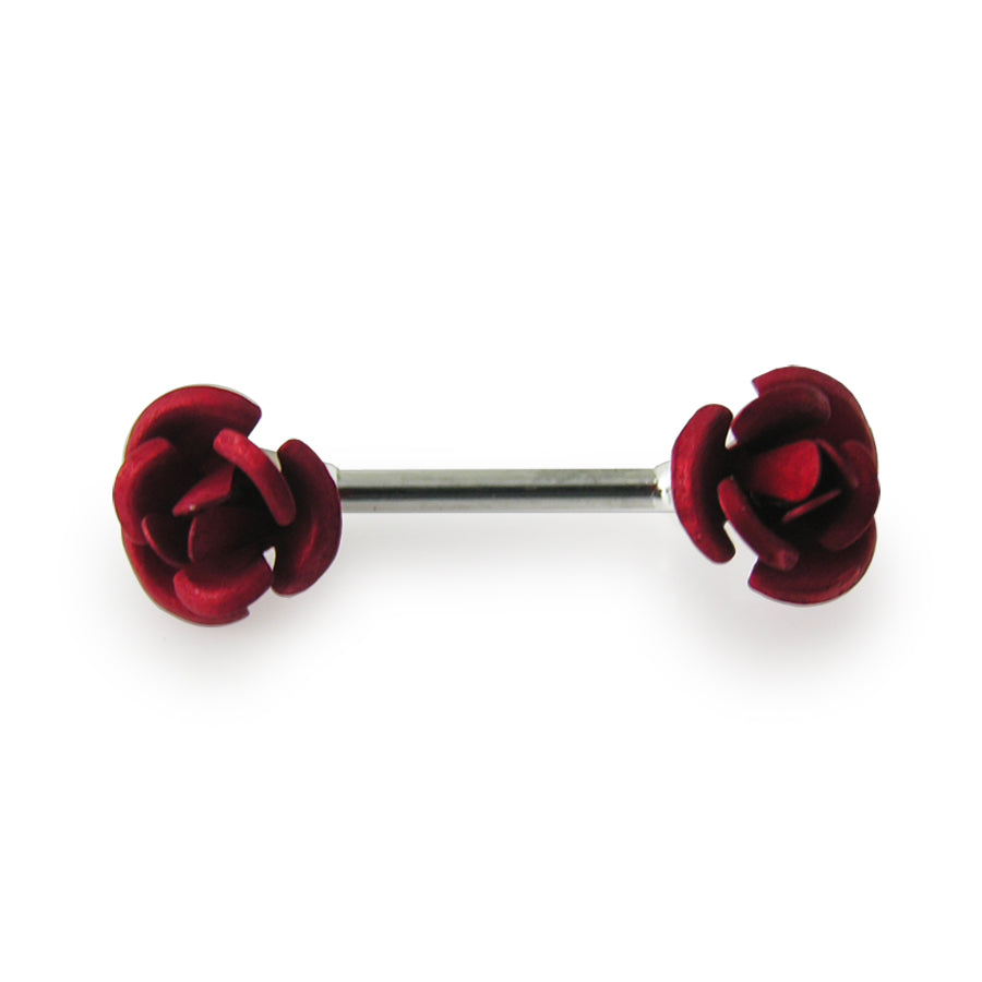 Jeweled Metal Rose Silver Nipple Bar