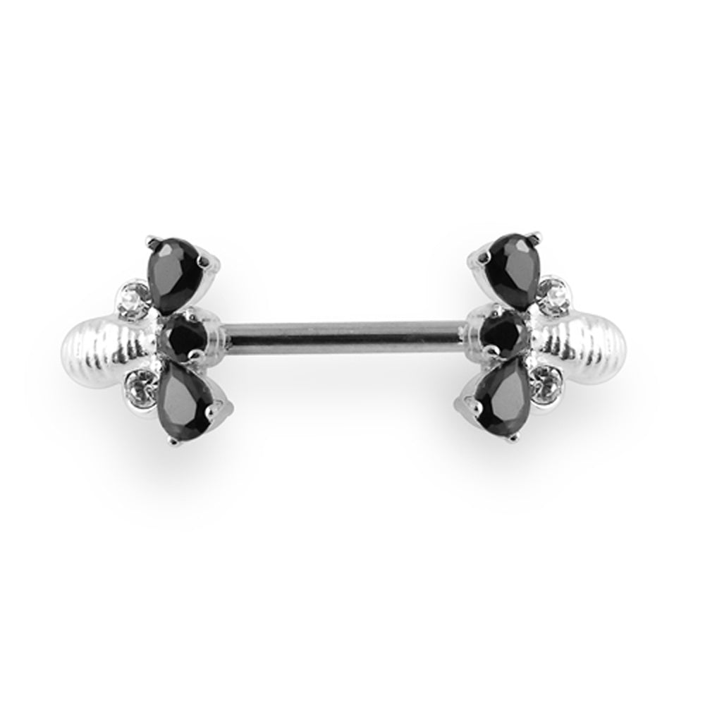 Jeweled Bee Silver Nipple Bar