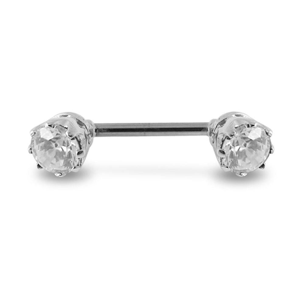 Prong Set Fancy Gem  Silver Nipple Bar