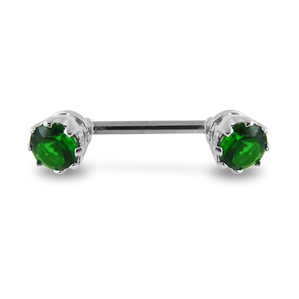 Prong Set Fancy Gem  Silver Nipple Bar