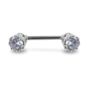 Prong Set Fancy Gem  Silver Nipple Bar