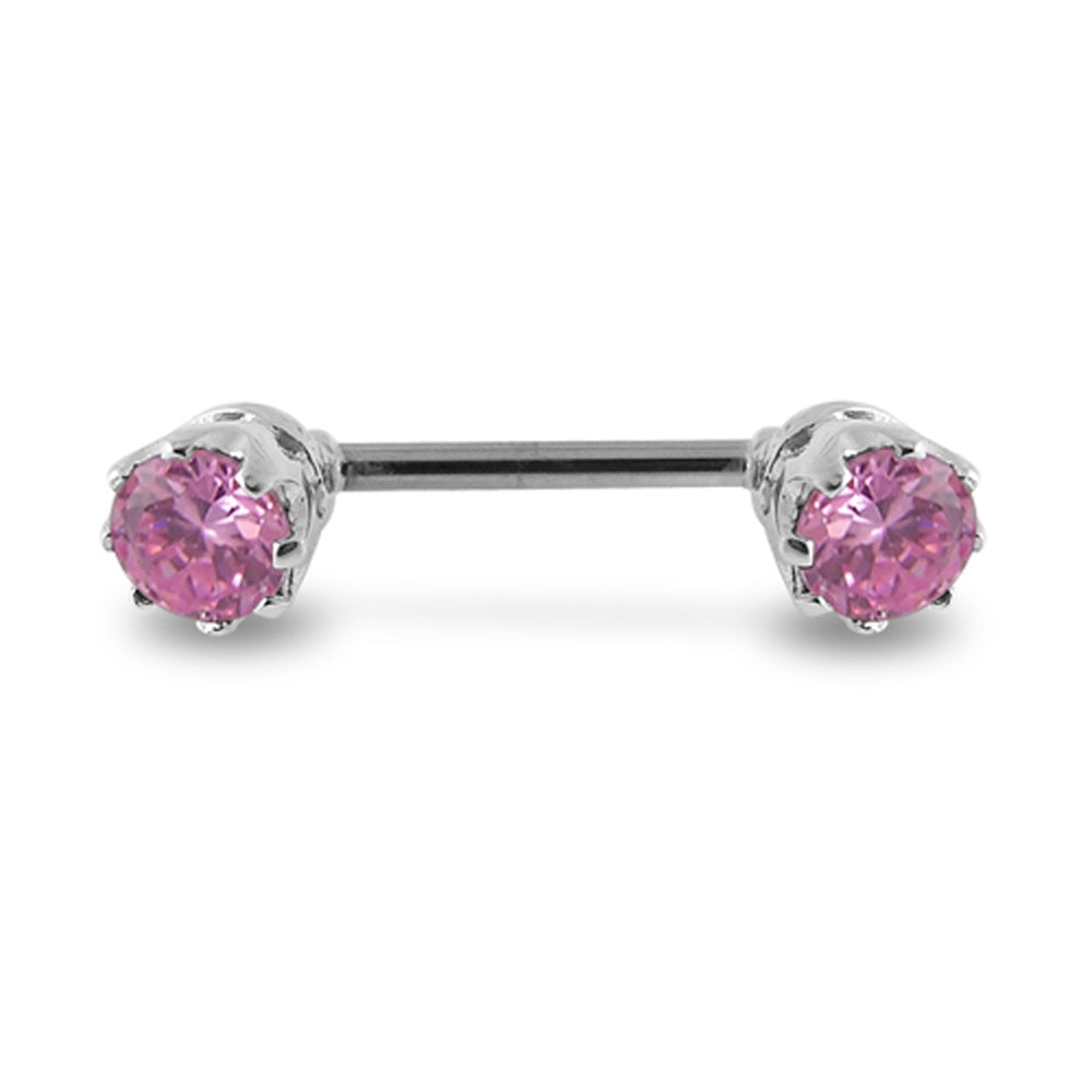 Prong Set Fancy Gem  Silver Nipple Bar