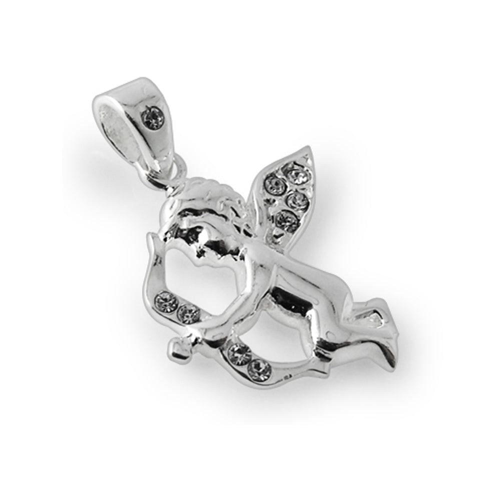 925 Sterling Silver Jeweled Love Angel Pendant