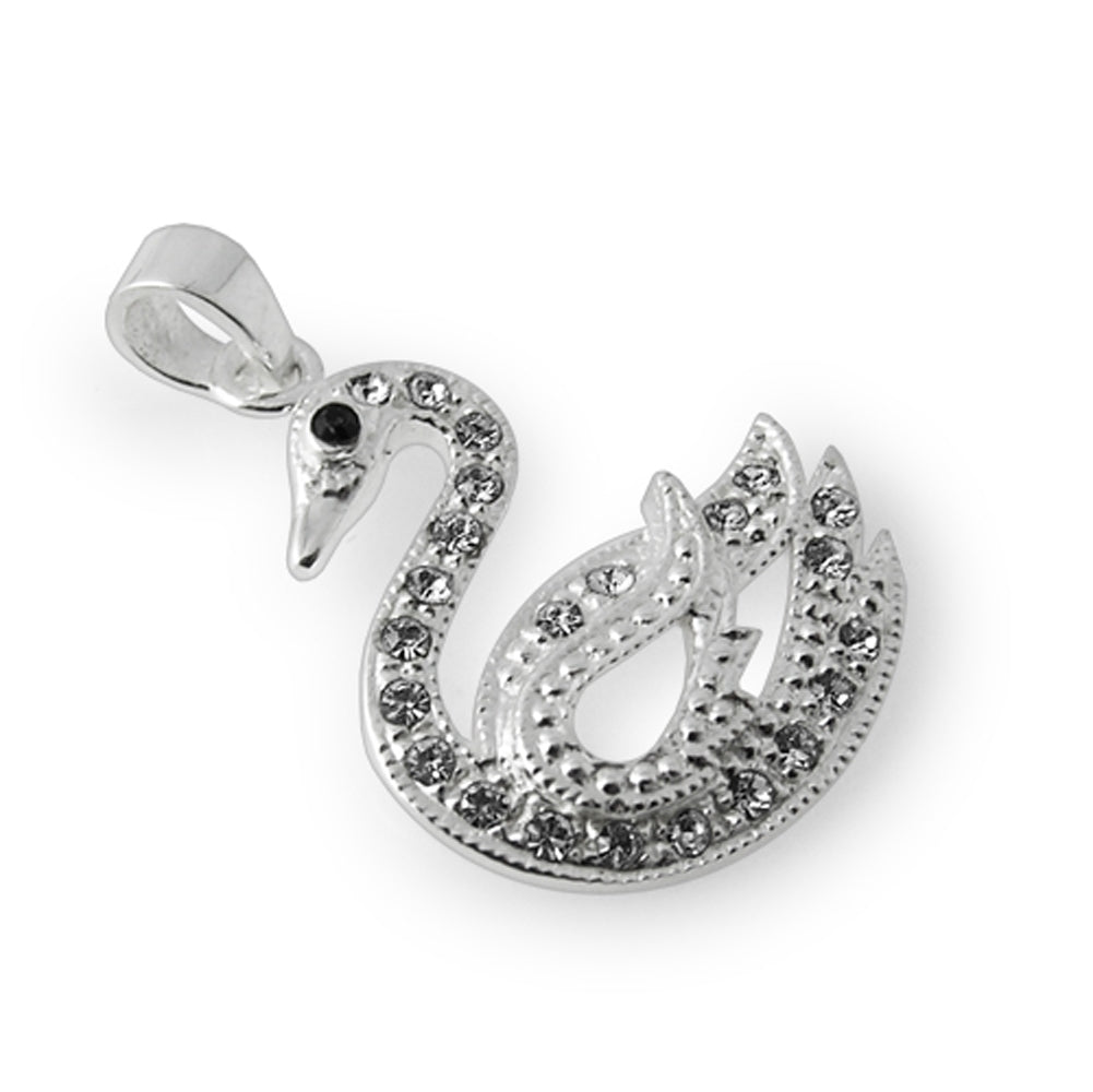 925 Sterling Silver Jeweled Swan Pendant