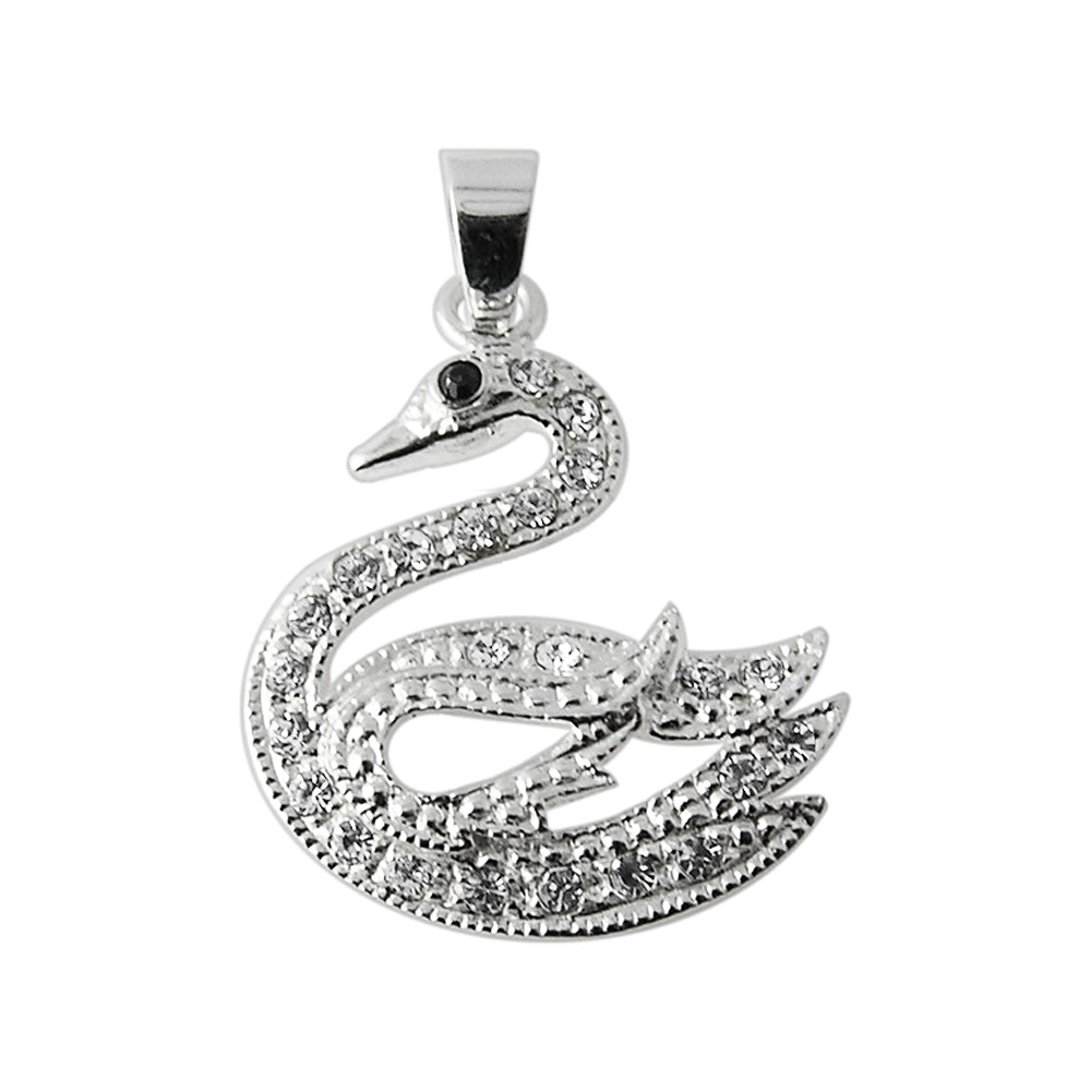 925 Sterling Silver Jeweled Swan Pendant