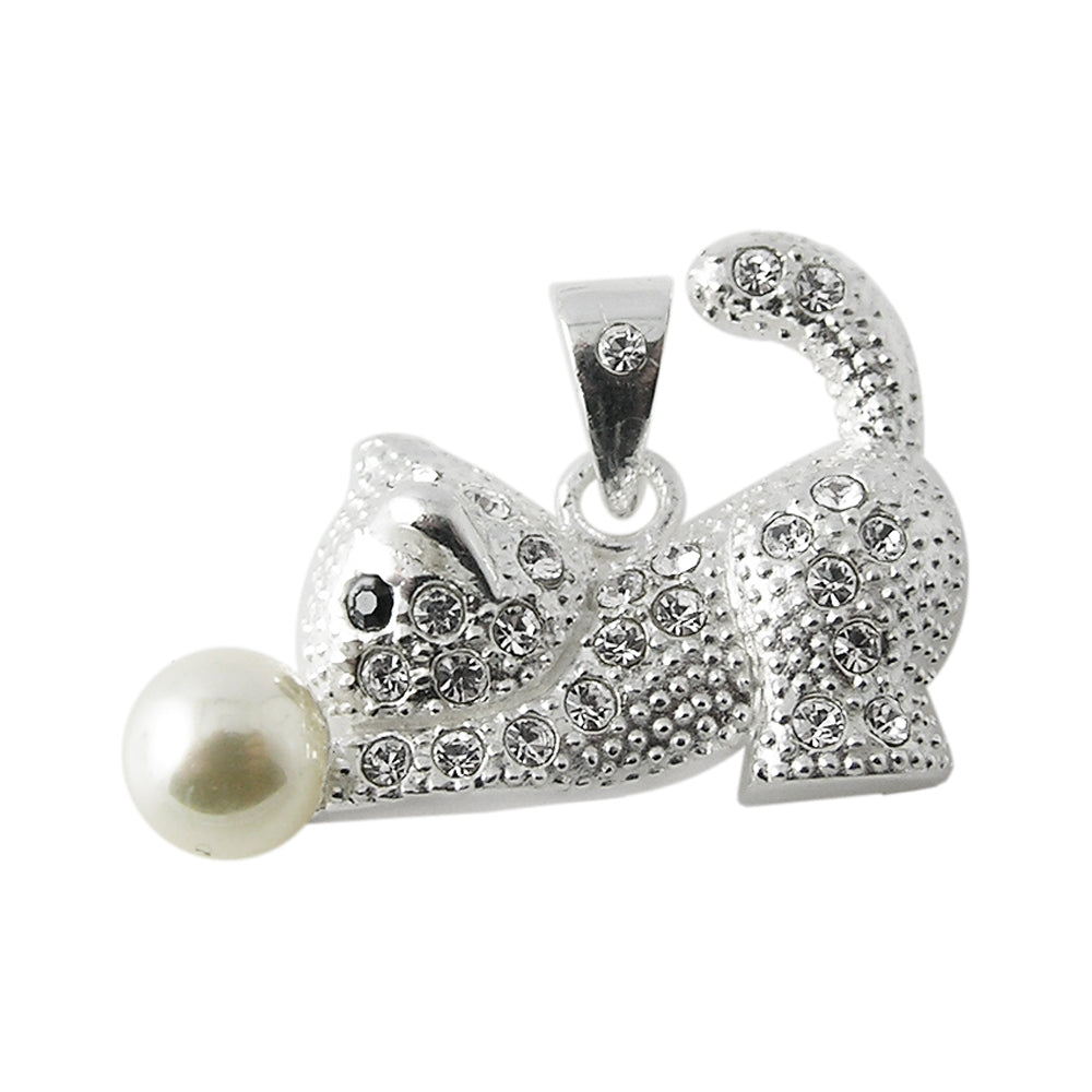 925 Sterling Silver Jeweled Kitty Pendant