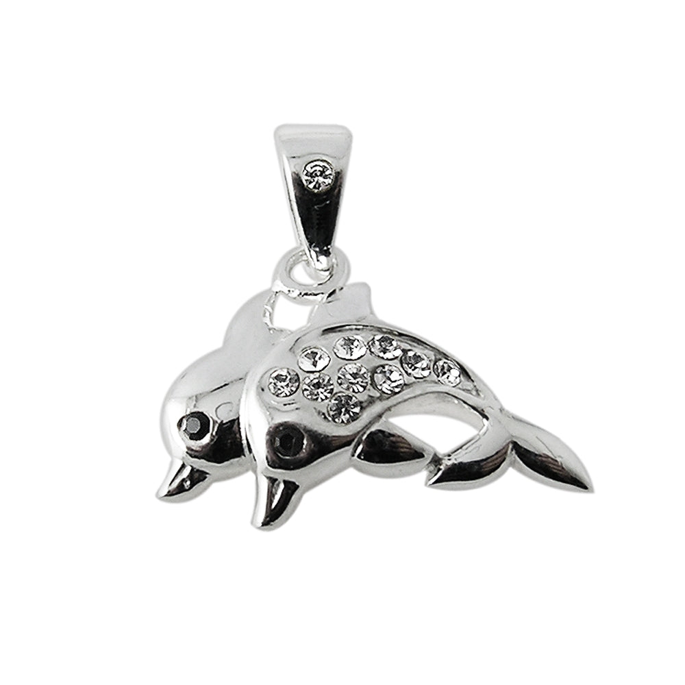 925 Sterling Silver Jeweled Dolphine Pendant