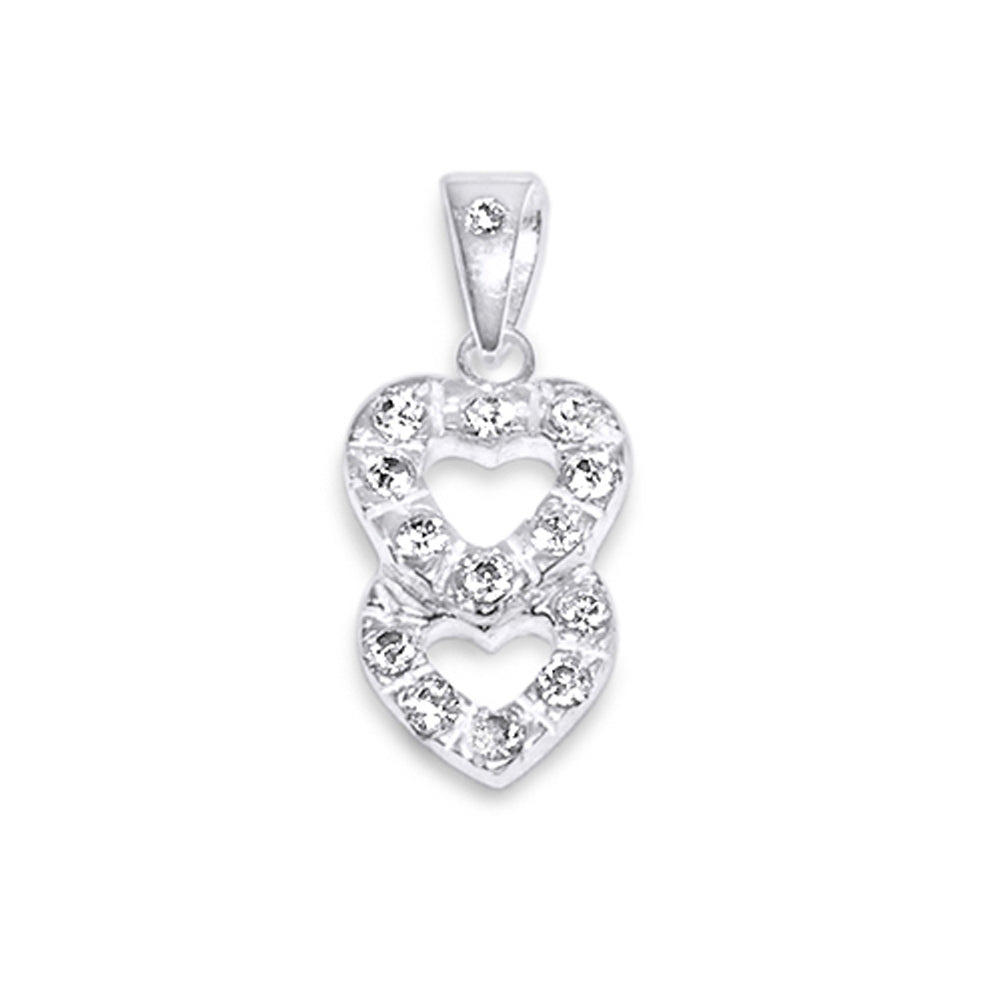 White Zirconia Double Heart 925 Sterling Silver Pendant