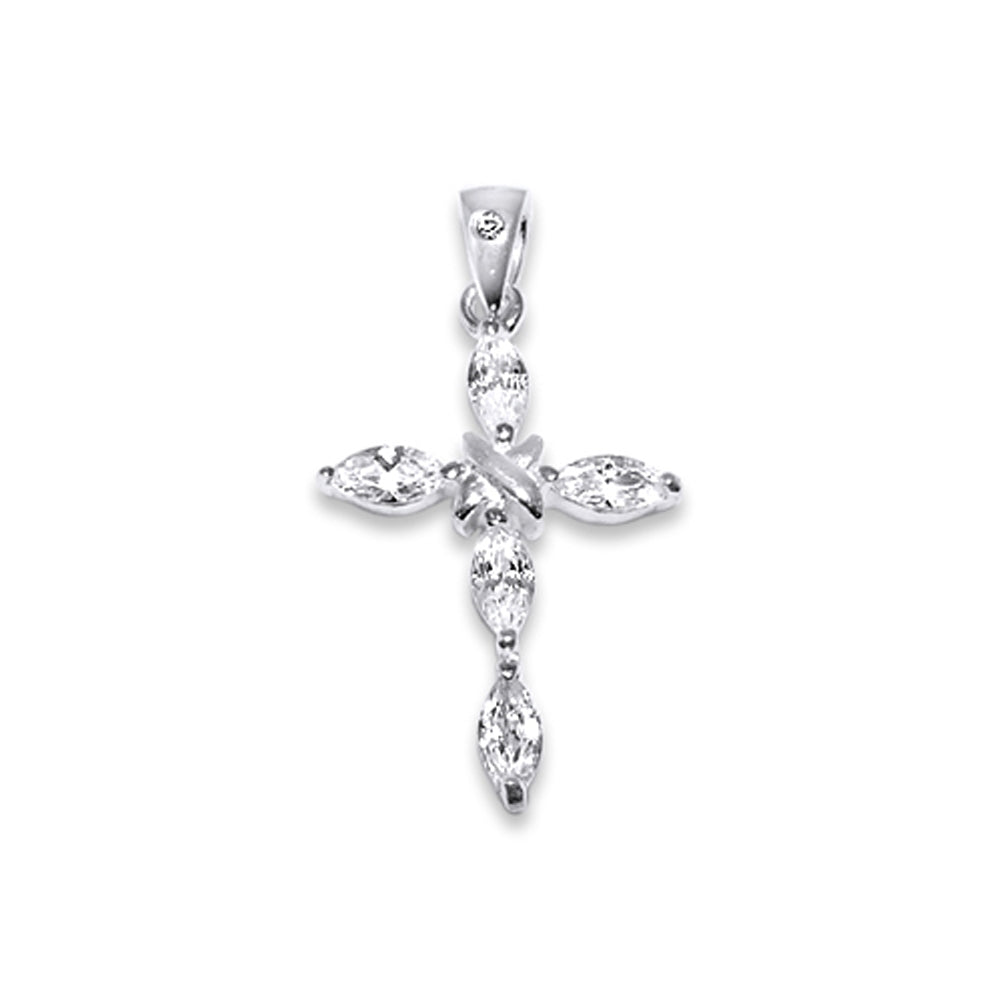 Sterling Silver Jeweled Cross Pendant,  Cubic Zirconia stones