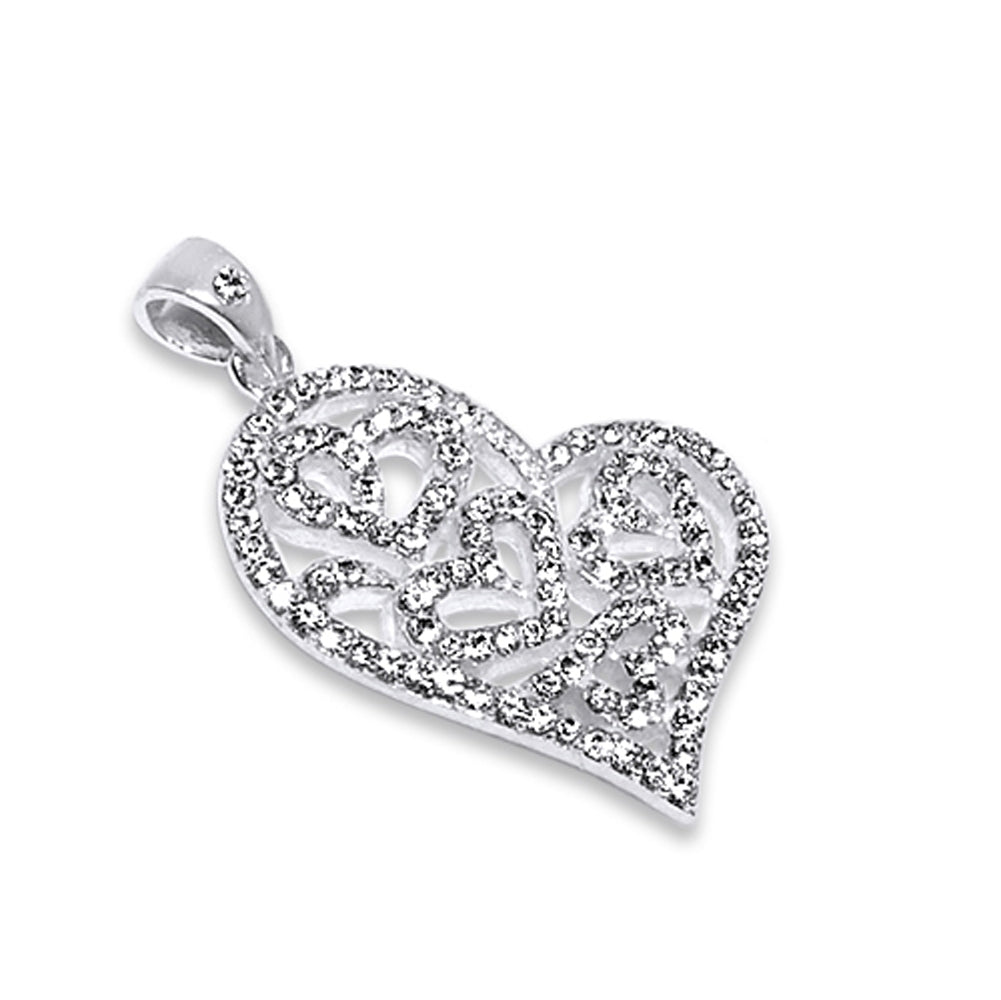 Sterling Silver Jeweled Heart Pendant With Cubic Zirconia stones