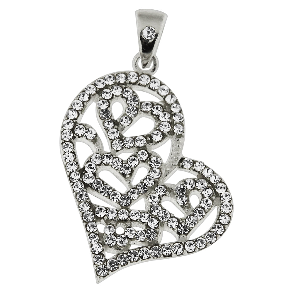 Sterling Silver Jeweled Heart Pendant With Cubic Zirconia stones