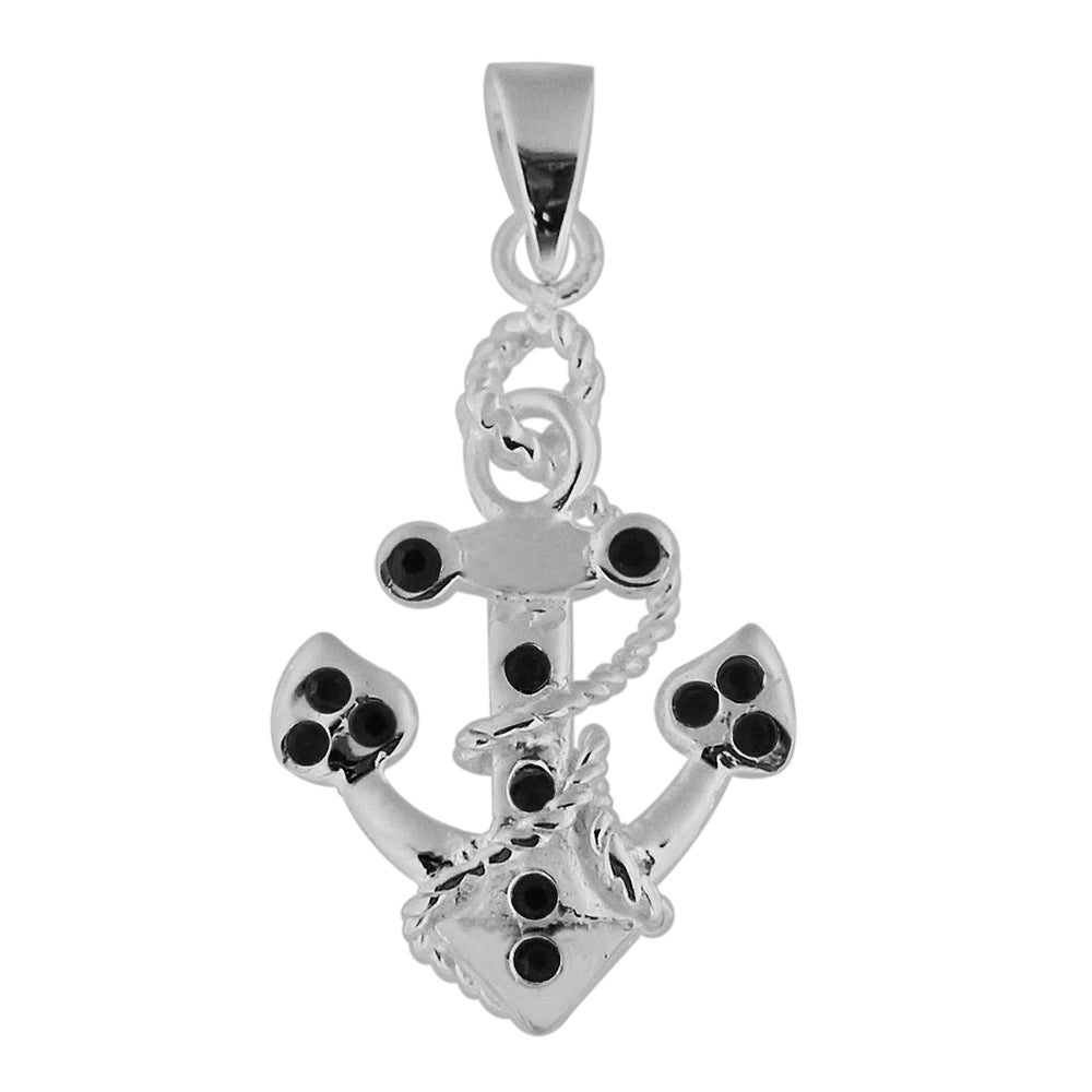 Jeweled Anchor with Rope 925 Sterling Silver Pendant