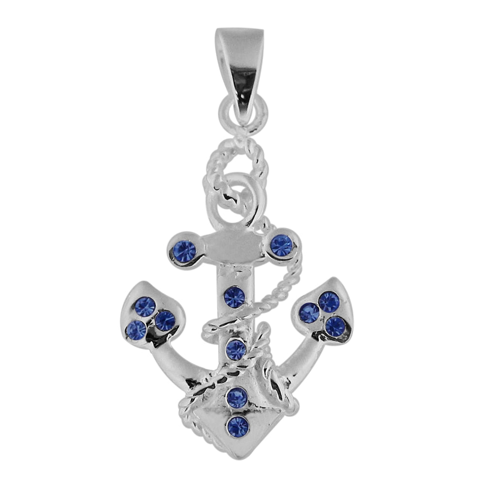 Jeweled Anchor with Rope 925 Sterling Silver Pendant