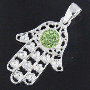 Jeweled Fatima Hand with Flowers 925 Sterling Silver Pendant