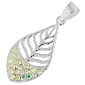 Jeweled Leaf 925 Sterling Silver Pendant