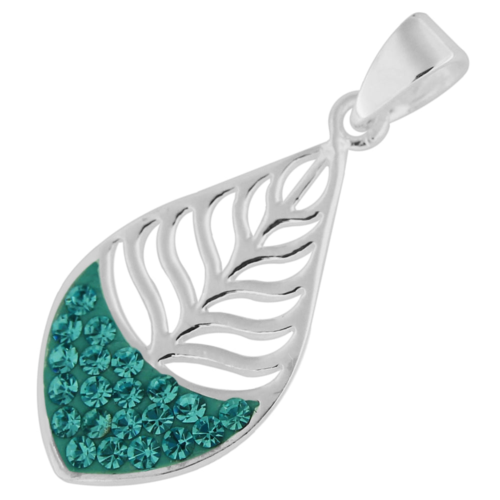 Jeweled Leaf 925 Sterling Silver Pendant