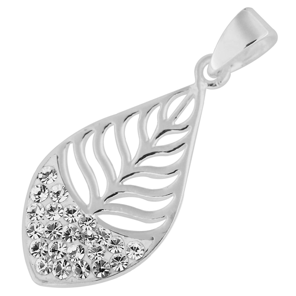 Jeweled Leaf 925 Sterling Silver Pendant