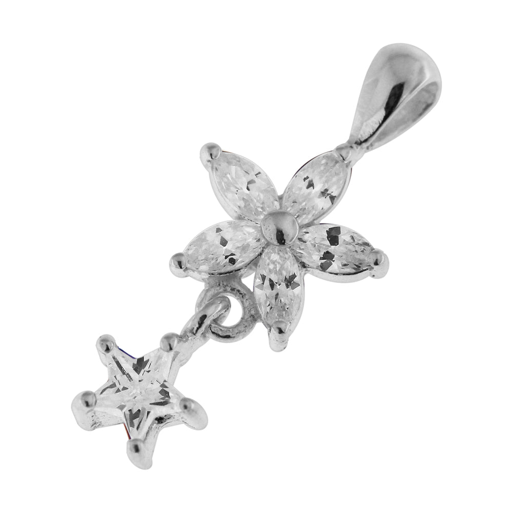 925 Sterling Silver Jeweled Flower with Star Pendant