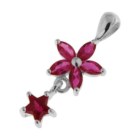 925 Sterling Silver Jeweled Flower with Star Pendant