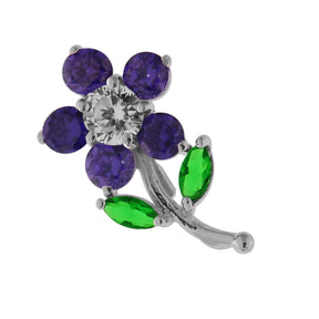 925 Sterling Silver Jeweled Flower with Leaf Pendant