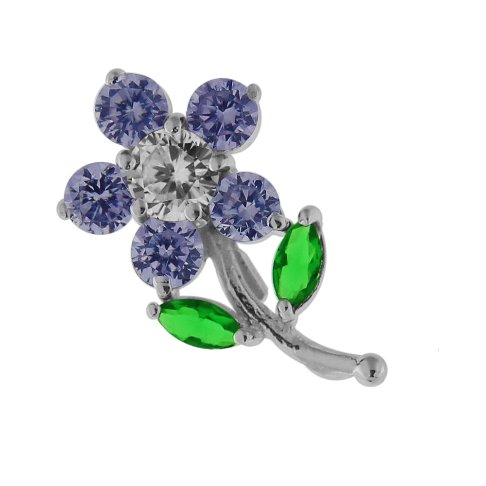 925 Sterling Silver Jeweled Flower with Leaf Pendant