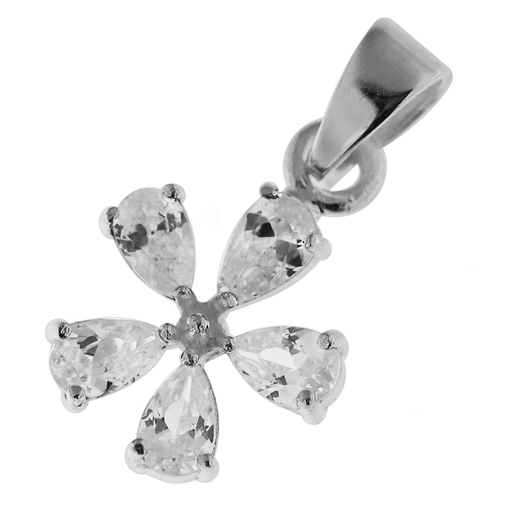 925 Sterling Silver Jeweled Fancy Flower Pendant