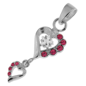 925 Sterling Silver Double Heart Hanging Jeweled Pendant