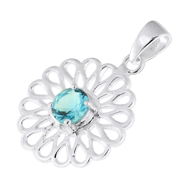 925 Sterling Silver Flower Cut Out With Singel Stone Jeweled Pendant