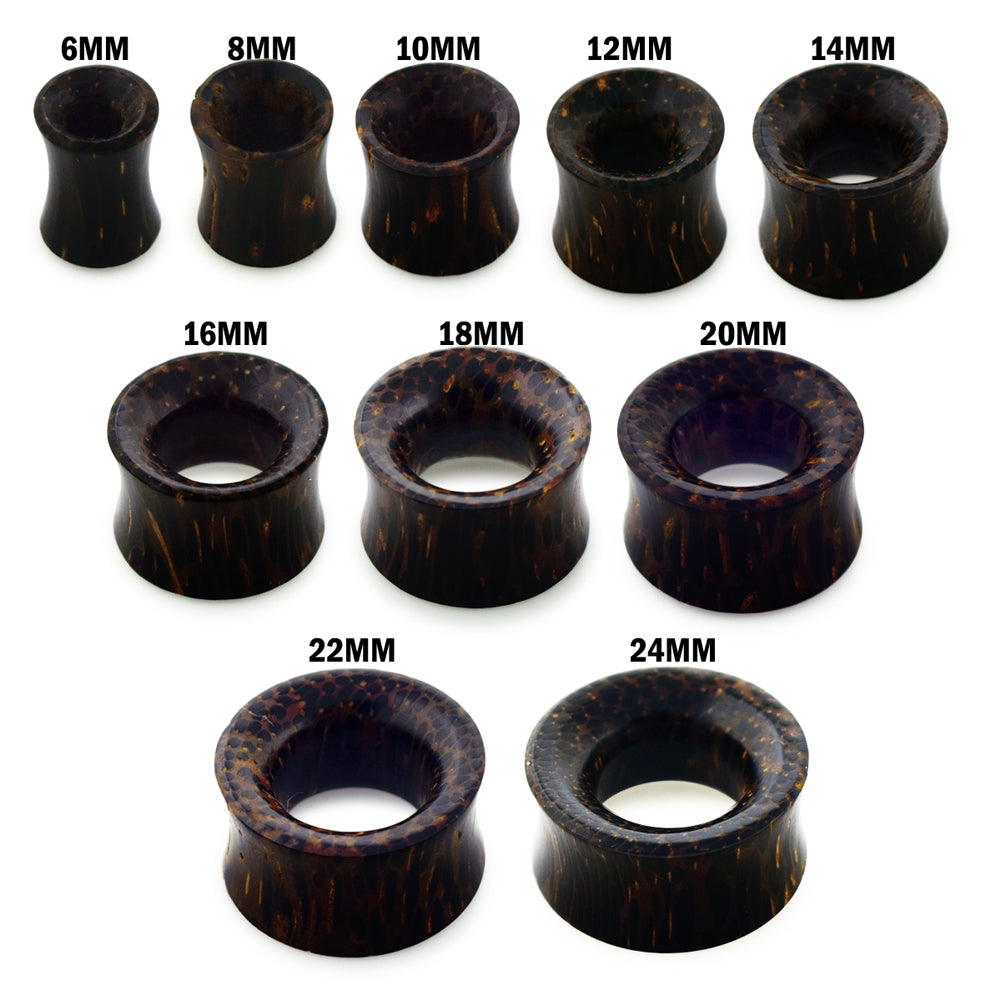 Double Flared Organic Dark Palm Wood Tunnel Ear Plug Gauges