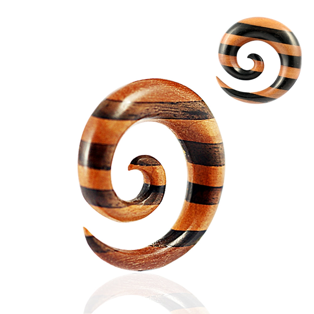 Organic Iron and Saba Wood Spiral Ear Expander Gauges