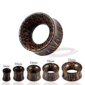 Double Flared Organic Dark Palm Wood Tunnel Ear Plug Gauges