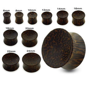 Double Flared Organic Dark Palm Wood Concave Saddle Ear Gauges Plug