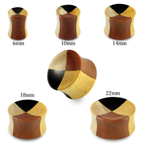 Double Flared Organic Teak, Black Iron, Crocodile and Saba Wood Concave Saddle Ear Gauges Plug