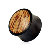 Double Flared Organic Iron and Coco Wood Convex Saddle Ear Gauges Plug