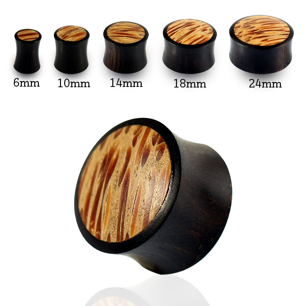 Double Flared Organic Iron and Coco Wood Convex Saddle Ear Gauges Plug