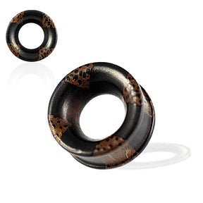 Organic Palm and Iron Wood Ribbed Edge Tunnel Ear Gauges Plug