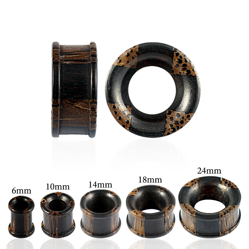 Organic Palm and Iron Wood Ribbed Edge Tunnel Ear Gauges Plug