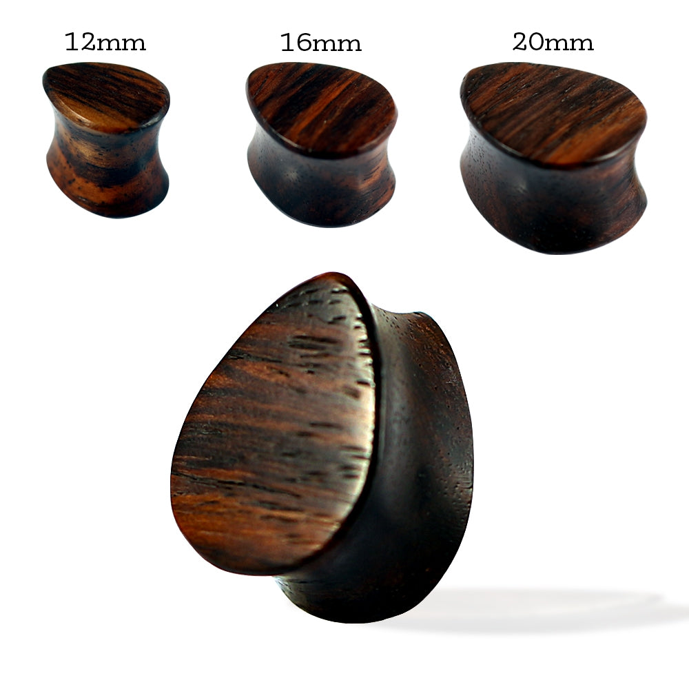 Double Flared Organic Sono Wood Flat Teardrop Saddle Ear Gauges Plug