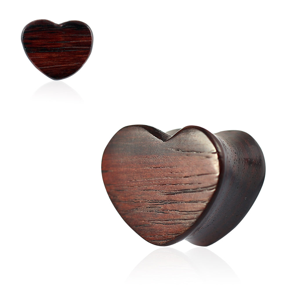 Double Flared Organic Sono Wood Heart Shape Saddle Ear Gauges Plug