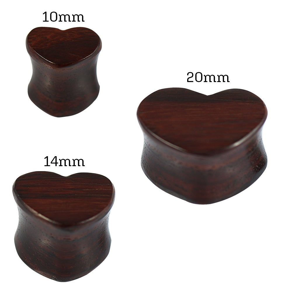 Double Flared Organic Sono Wood Heart Shape Saddle Ear Gauges Plug