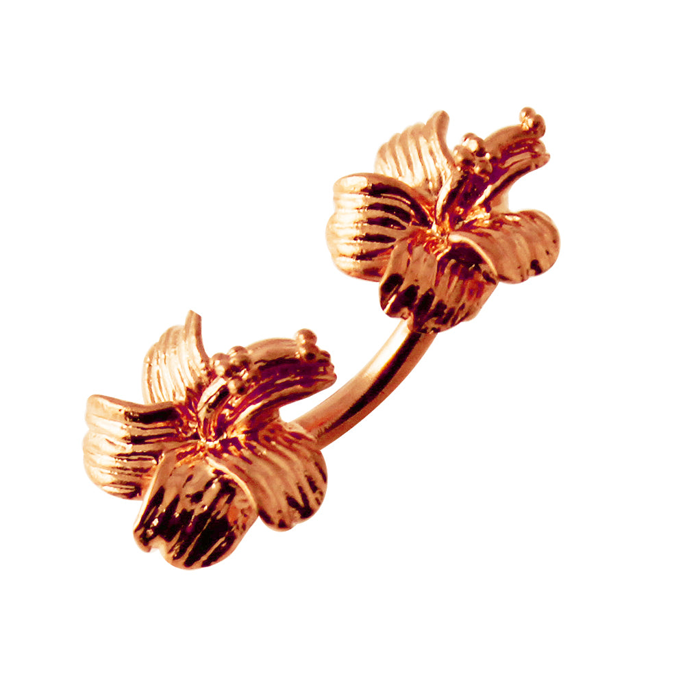 Ross Gold Platted Hibiscus Flowers Spinal Belly Button Ring