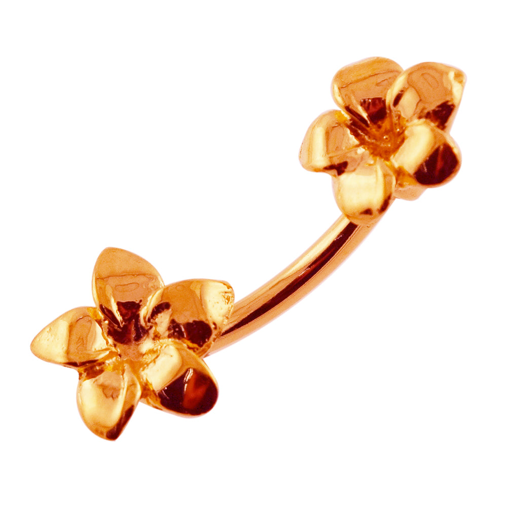 Ross Gold Platted Plain Plumeria Flowers Spinal Belly Button Ring