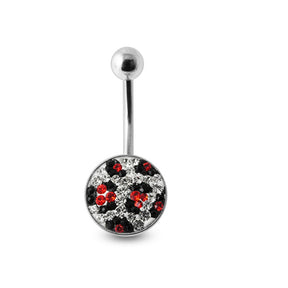 Crystal stone Jeweled Banana Bar Belly Ring with steel Base