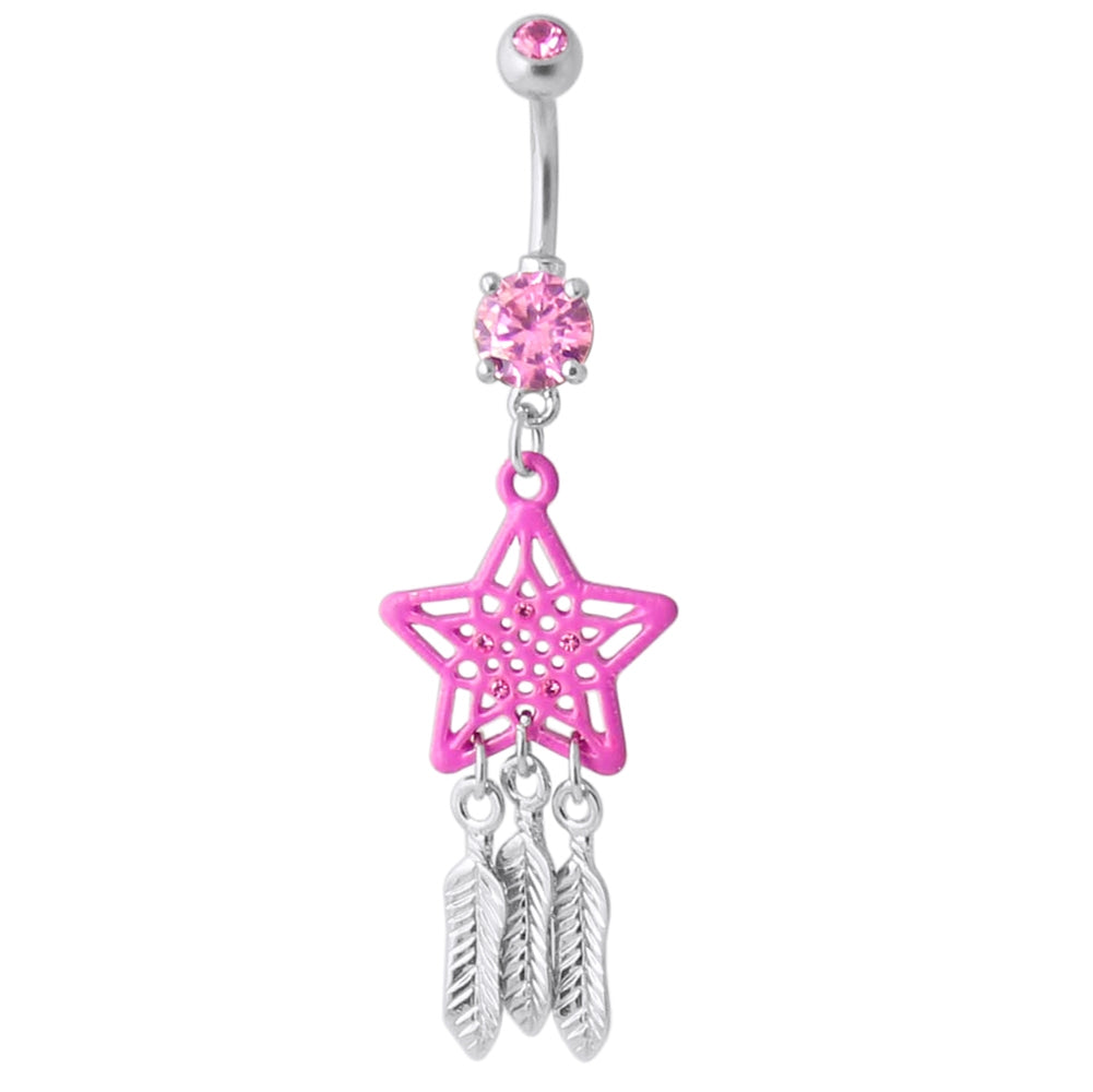 Dangling Multi Jeweled Heart Belly Button Ring