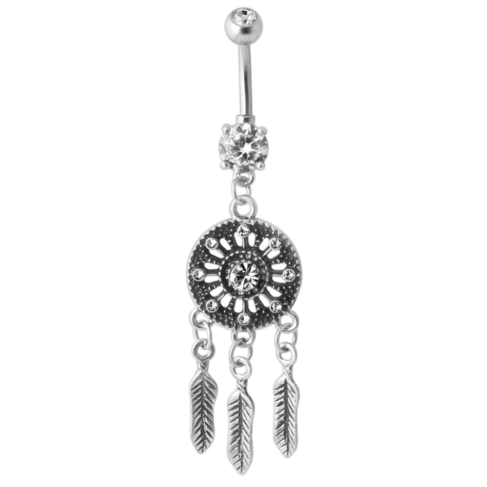 Dangling Multi Jeweled Heart Belly Button Ring