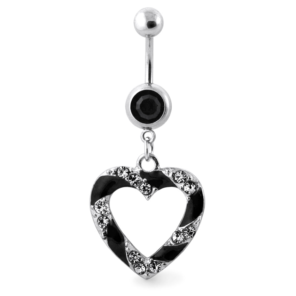 Dangling Multi Jeweled Heart Belly Button Ring