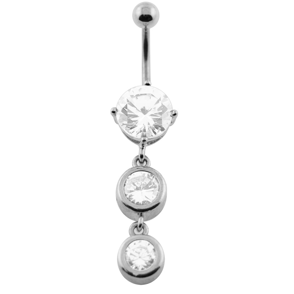 Dangling Bezel Set Round Jeweled Belly Button Ring