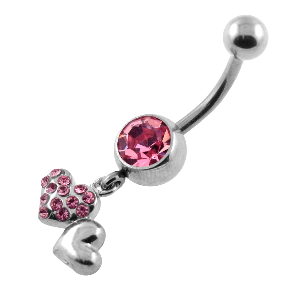 Dangling Multi Jeweled Heart Belly Button Ring